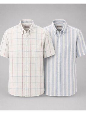 VTG McGregor Mens Large Short Sleeve Button-Up Shirts White w Plaid
